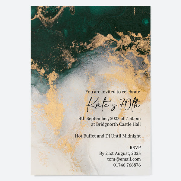 70th Birthday Invitations - Green Agate - Pack of 10