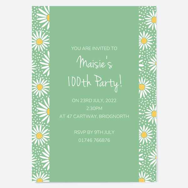 100th Birthday Invitations - Oopsy Daisies - Pack of 10