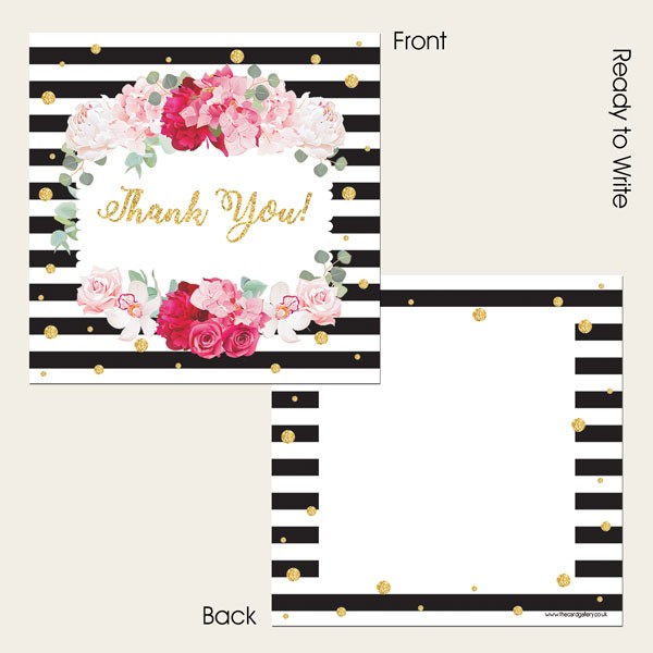 Ready to Write Thank You Cards - Striped Peony Pattern - Pack of 10