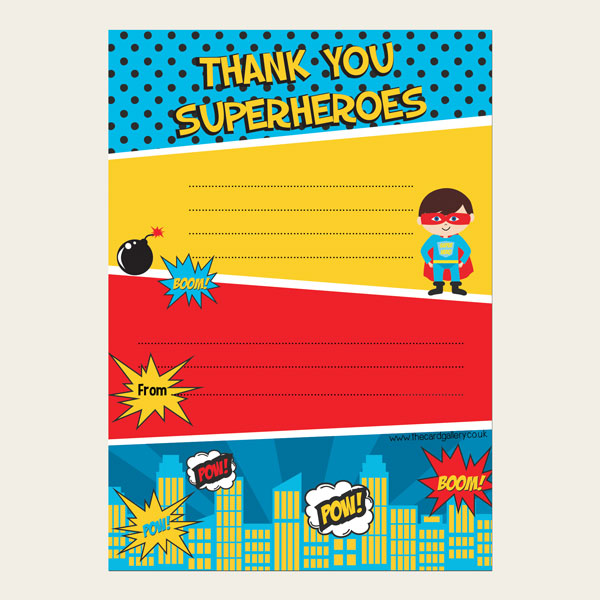 Ready to Write Kids Thank You Cards - Comic Superhero - Pack of 10