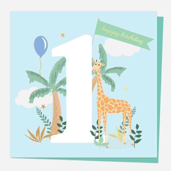 Luxury Foil Kids Birthday Card - Animal World - Giraffe - 1st Birthday