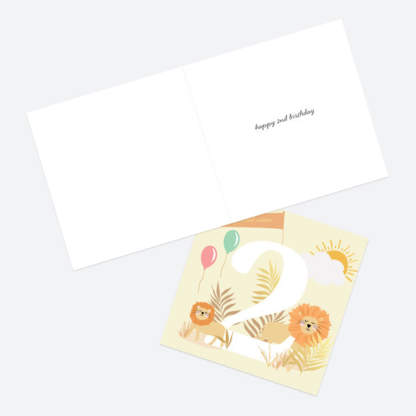 Luxury Foil Niece Birthday Card - Animal World - Lion - 2nd Birthday