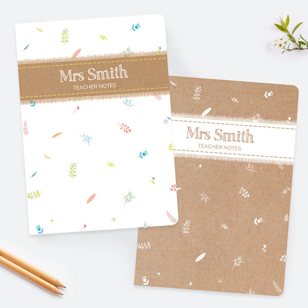 Kraft Scattered Flowers - Personalised A5 Exercise Books - Pack of 2