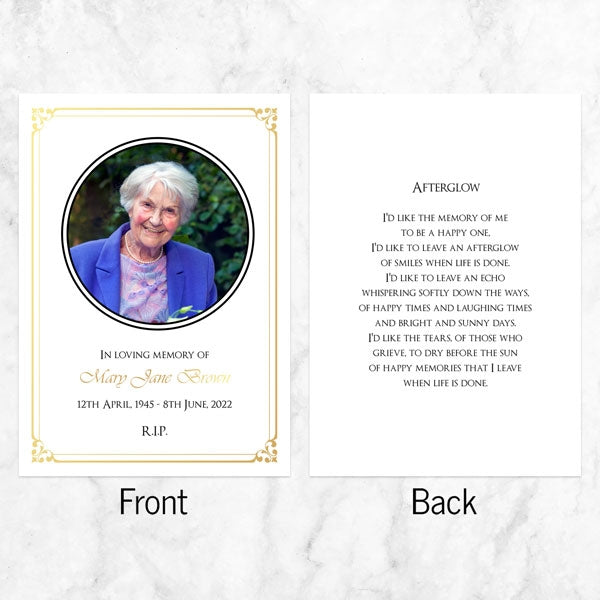 Foil Funeral Memorial Cards - Gold Elegant Frame