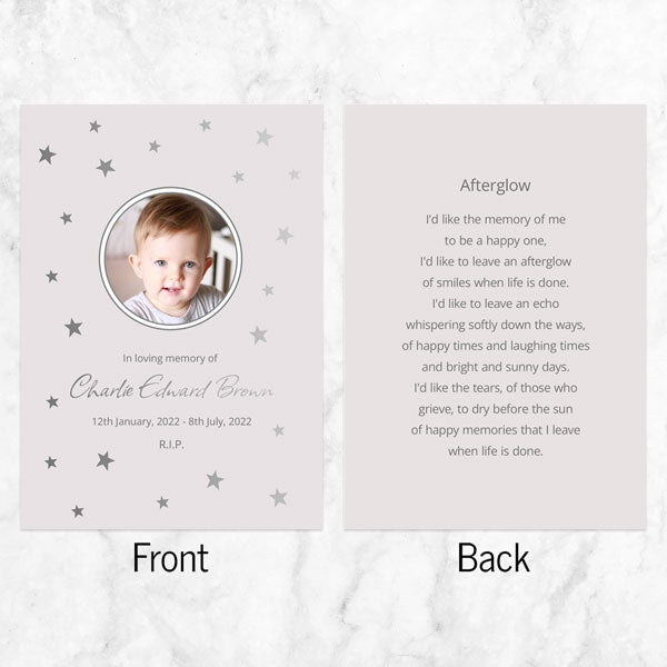 Foil Funeral Memorial Cards - Twinkling Stars Photo