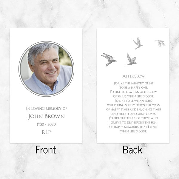 Funeral Memorial Cards - Grey Flying Birds