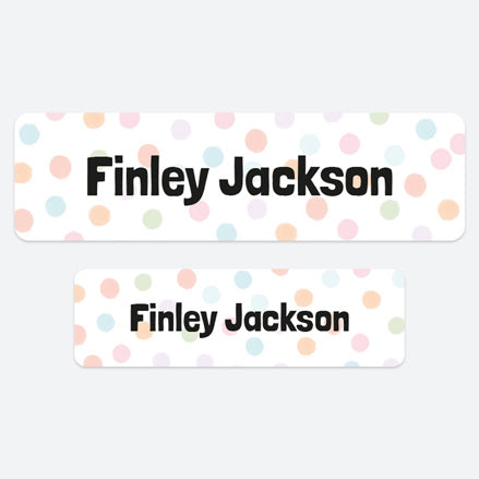 No Iron Personalised Stick On Waterproof (Clothing/Equipment) Name Labels - Doodle Spots Pastels - Pack of 50