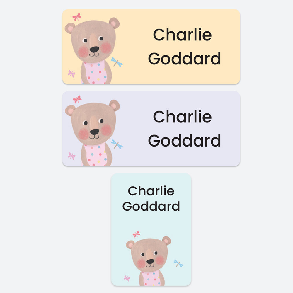 Stick On Waterproof Name Labels - Dotty Bear Spots - Pack of 43