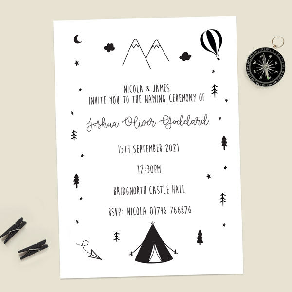 Naming Ceremony Invitations - The Adventure Begins - Pack of 10