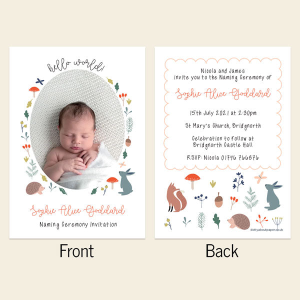 Naming Ceremony Invitations - Whimsical Forest - Use Your Own Photo - Pack of 10