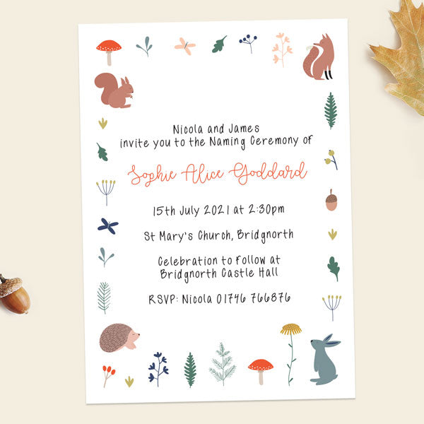 Naming Ceremony Invitations - Whimsical Forest - Pack of 10