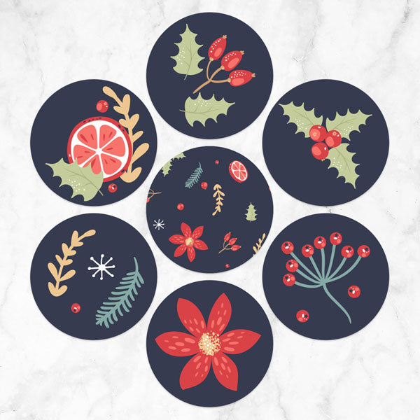 Navy Festive Foliage - Christmas Stickers - Pack of 70