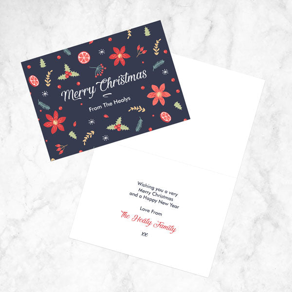 Personalised Christmas Cards - Navy Festive Foliage - Pack of 10