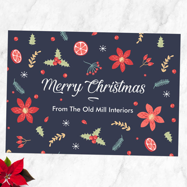 Business Christmas Cards - Navy Festive Foliage