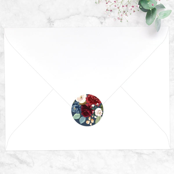Navy Jewel Flowers Envelope Seal - Pack of 70