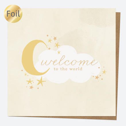 Luxury Foil New Baby Card - Moon & Clouds - Yellow