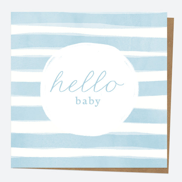 New Baby Card - Watercolour Stripes - Blue