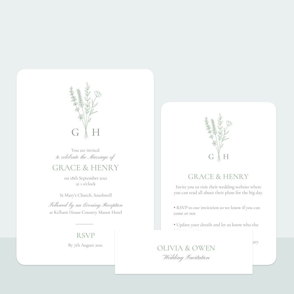 Wildflower Monogram - Wedding Invitation & Information Card Suite