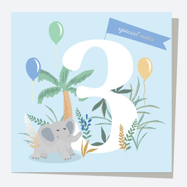 Luxury Foil Niece Birthday Card - Animal World - Elephant - 3rd Birthday