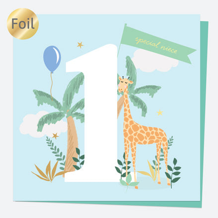Luxury Foil Niece Birthday Card - Animal World - Giraffe - 1st Birthday