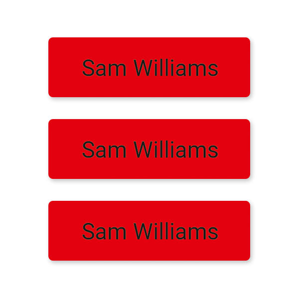 Office Work - Small Personalised Stick On Waterproof (Equipment) Name Labels - Red - Pack of 60