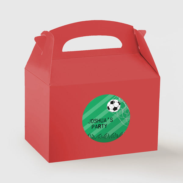 Kickin' Football - Red Party Boxes and Round Stickers - Pack of 10