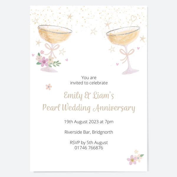 30th Wedding Anniversary Invitations - Champagne Bubbles - Pack of 10