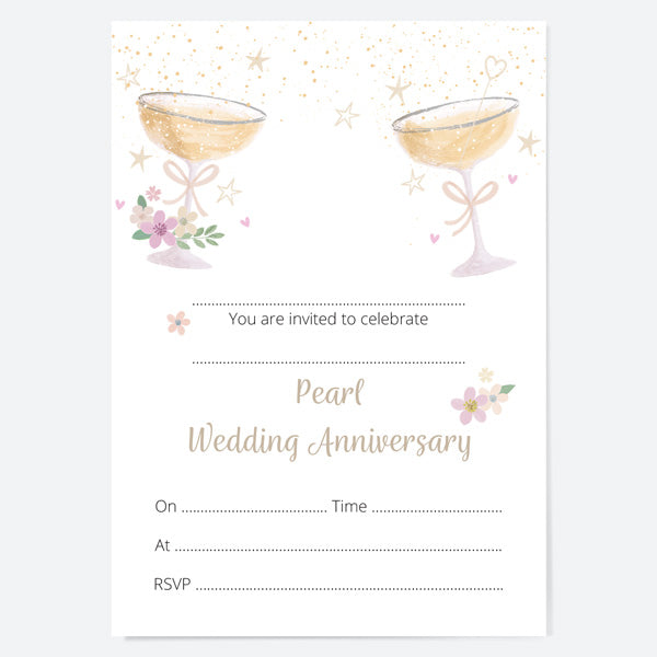 30th Wedding Anniversary Invitations - Champagne Bubbles - Pack of 10
