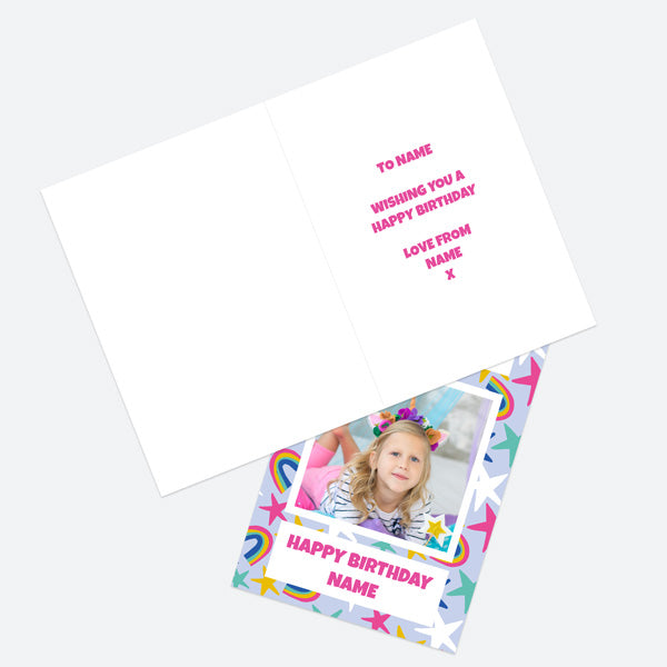 Personalised Kids Birthday Card - Rainbow Stars Photo