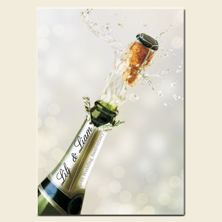 50th Wedding Anniversary Invitations - Personalised Champagne Bottle