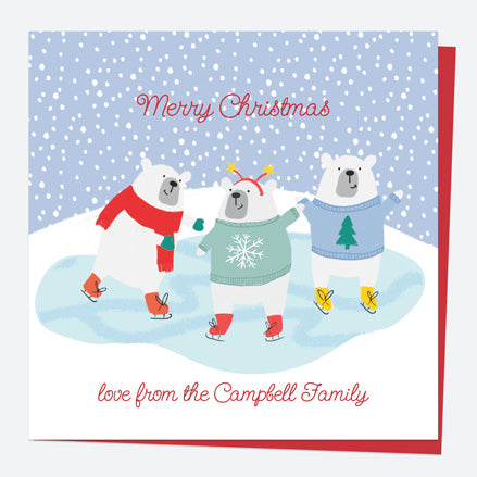 Personalised Christmas Cards - Snow Fun - Polar Bear Ice Skating - Pack of 10
