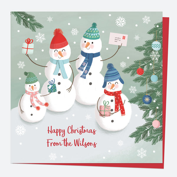Personalised Christmas Cards - Snowman Scene - Family - Pack of 10