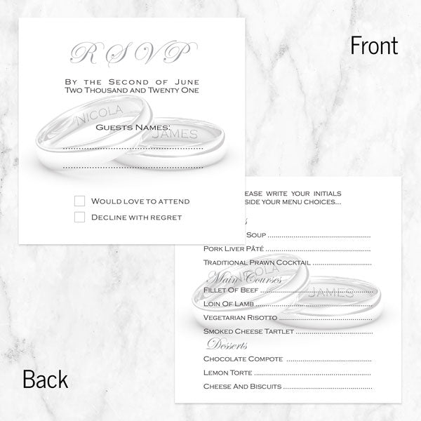 Personalised Wedding Rings RSVP Cards