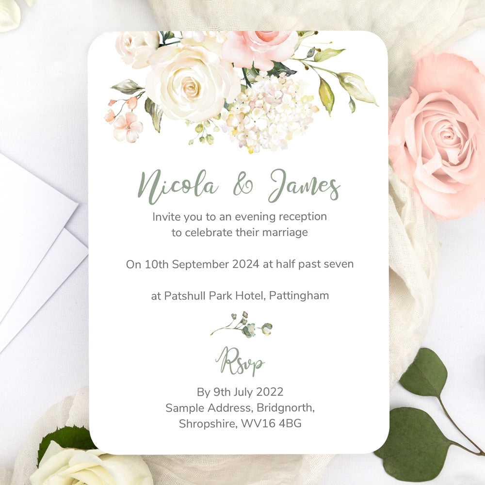 Pink & White Country Bouquet Evening Invitation