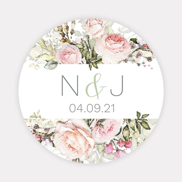 Pink Country Flowers Wedding Stickers - Pack of 35