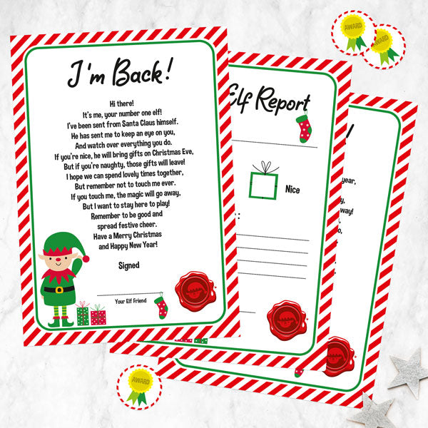 Red Stocking Elf - Christmas Elf Letters with Reports & Award Stickers