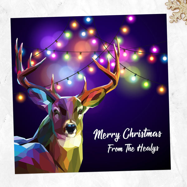 Personalised Christmas Cards - Reindeer Lights - Pack of 10