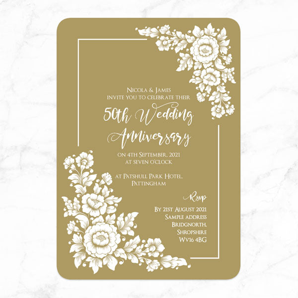 50th Wedding Anniversary Invitations - Romantic Flowers
