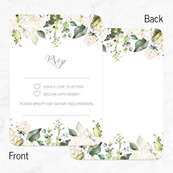 White Flower Garland - Wedding RSVP Cards