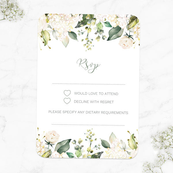 White Flower Garland - Wedding RSVP Cards
