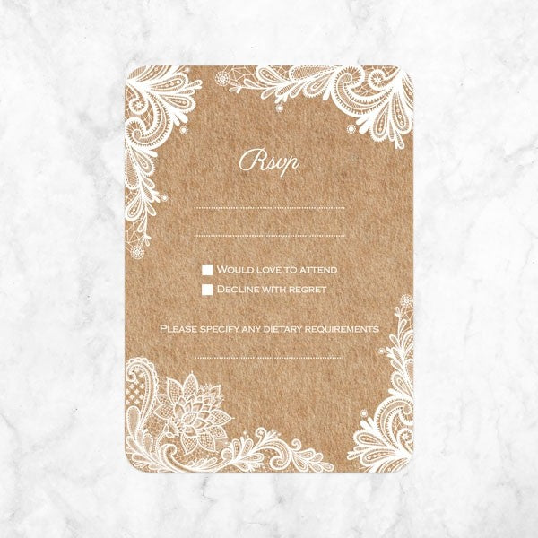 Rustic Lace Pattern - Ready to Write Wedding Invitations & RSVP