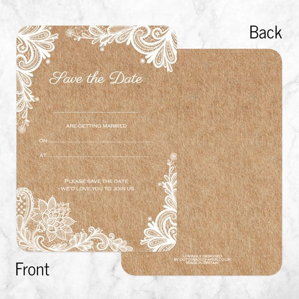 Rustic Lace Pattern - Ready to Write Save the Date Cards