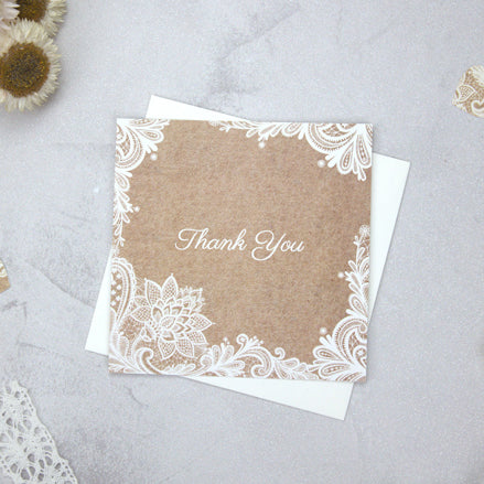Ready to Write Thank You Postcard - Rustic Lace Pattern