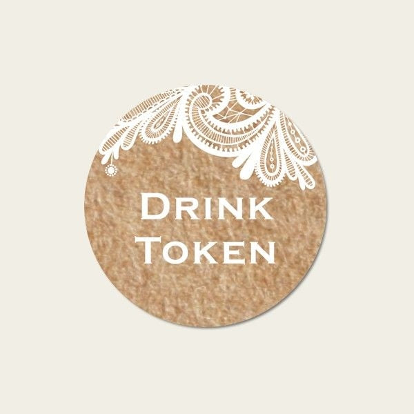 Rustic Wedding Lace - Drink Tokens - Pack of 30