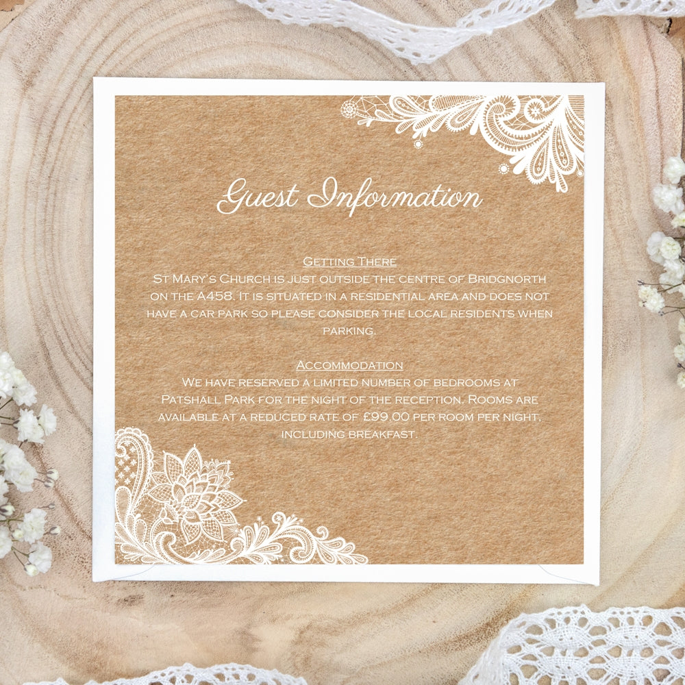 Rustic Wedding Lace Guest Information