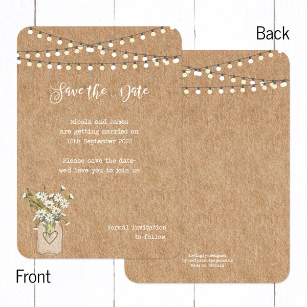 Rustic Mason Jar Flowers - Save the Date Cards