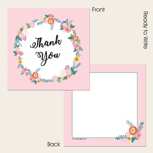 Ready to Write Thank You Cards - Pink Flowers Border - Pack of 10