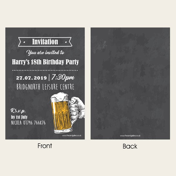 18th Birthday Invitations - Chalkboard Beer - Pack of 10