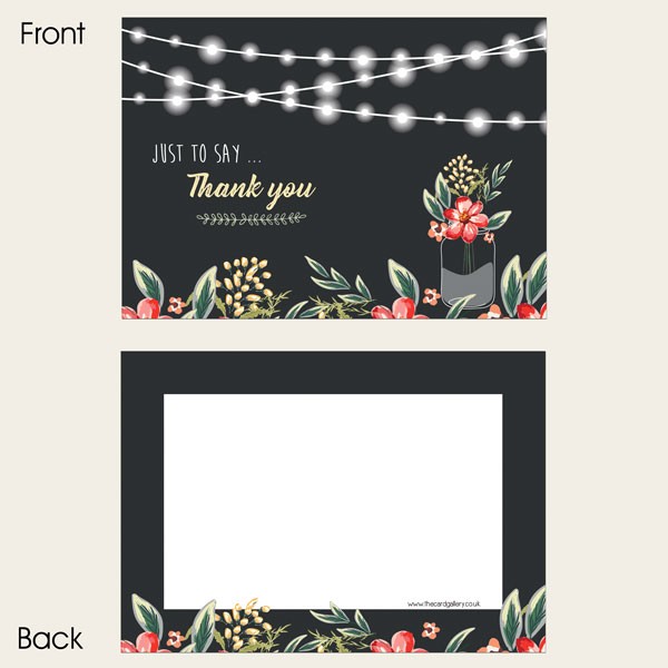 Ready to Write Thank You Cards - Chalkboard Red Mason Jar Flowers - Pack of 10