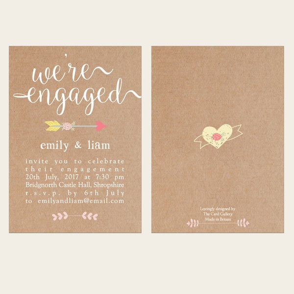 Engagement Party Invitations - Rustic Hearts and Arrows